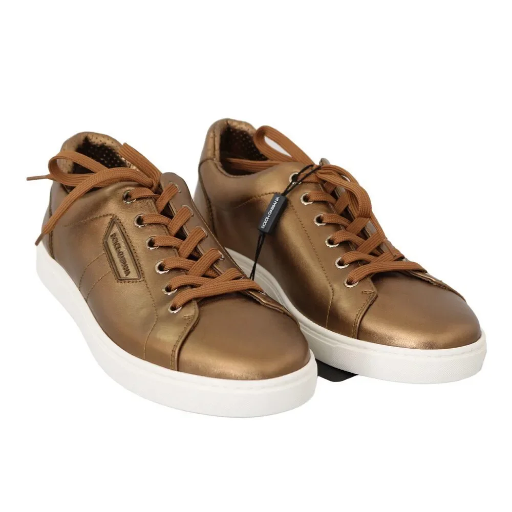 Dolce & Gabbana Golden Metallic Leather Sneakers - Picture 7 of 9